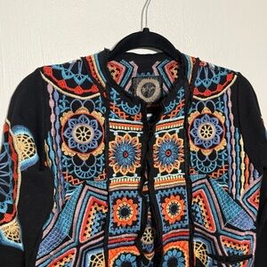Johnny Was Tasmin Artisan Embroidered Open Front Fringe Jacket Boho XS
